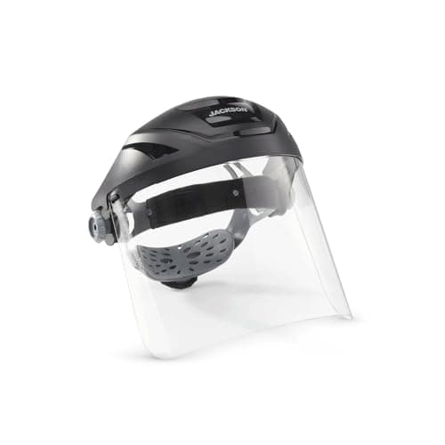 Image of Jackson Safety 14262 F4XP Premium Face Shield/Face Guard, Ratcheting Safety Headgear, Clear Anti-Fog Polycarbonate Window for Grinding visor face protection, Black