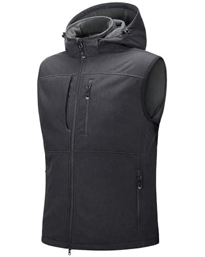 Image of 33,000ft Men‘s Softshell Gilet Waterproof Activewear Vests Windproof Fleece Lined Gilets with Hood Sleeveless Softshell Jacket for Hiking, Golf, Travelling,Safari Dark Grey Heather L