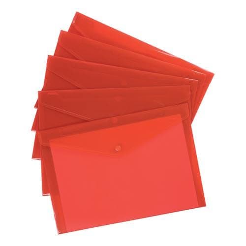 Image of 5 Star Office Envelope Stud Wallet Polypropylene A4 Translucent Red [Pack 5] + Free finchley Refill Pen (2)