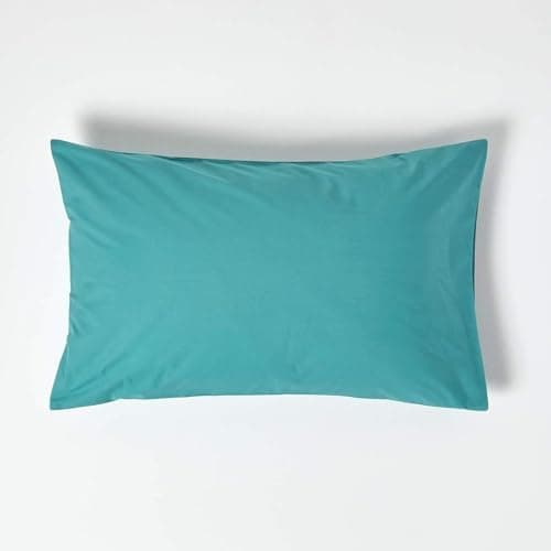 Image of HOMESCAPES Teal Pure Egyptian Cotton Pillowcase Standard Size 200 TC 400 Thread Count Percale Equivalent Housewife Pillow Case Pack of 2