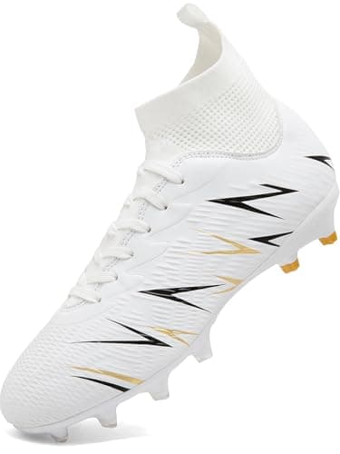 Image of situkeke Mens Football Shoes Spike High Top Football Boots Astro Turf Trainers AG FG Soccer Cleats Boy's Professional Athletic Shoes,White2,EU41