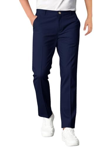Image of Haloumoning Boys Dress Pants Kids Elastic Waist Straight Leg Uniform Pants Casual Trousers with Pockets Navy Blue