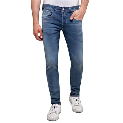 Image of Replay Men's Jeans Anbass Slim-Fit Hyperflex Bio with Stretch, Blue (Medium Blue 009), 33W / 32L