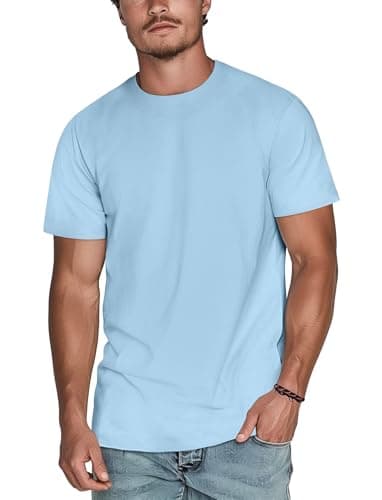 Image of Zengjo Men's Plain T Shirt - Regular Fit Crew Neck Tee, Light Blue,M