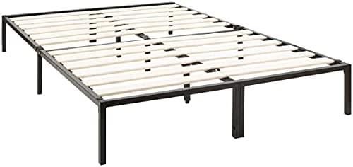 Image of GFW Kore Black Metal Platform Bed Frame With Wooden Slat Support, Floor Bed Frame Metal Mattress Foundation With Underbed Storage For Bedroom, Black, H25.3 x W135 x D190cm