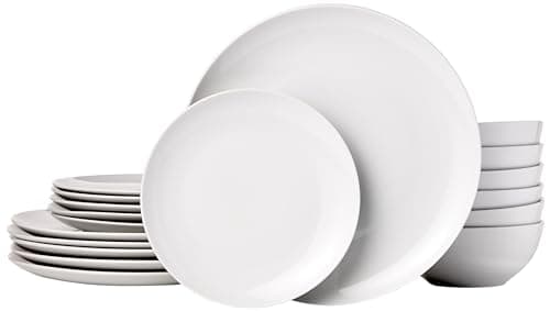 Image of Amazon Basics 18-Piece Dinnerware Set - White Porcelain Coupe, Service for 6