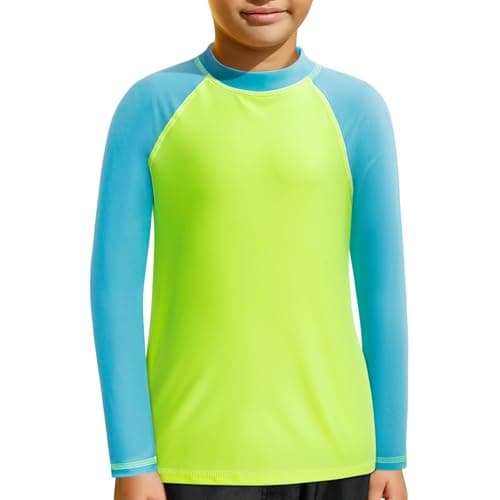 Image of MASOCIO Boys Rash Vest Kids Swim Top Long Sleeve UV Sun Protection Rash Guard Childrens Swimwear Swimming Shirts Suit Age 7-8 Years Green Blue