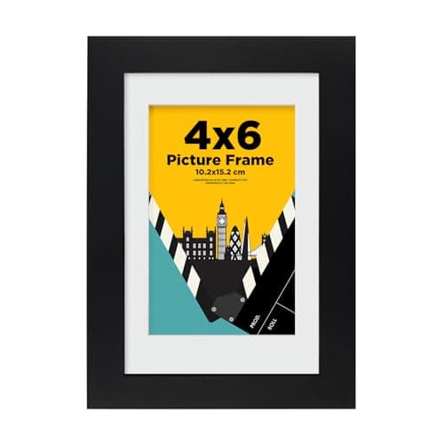 Image of EGOFINE 6x4 Photo Frame, 100% Solid Wood Frame with Acrylic Glass,Matted for 3.5x5/4x6 inch Picture, 6x4 Picture Frame for Tabletop and Wall Mounting,10x15cm Small frame for Printing, Landscape, Black