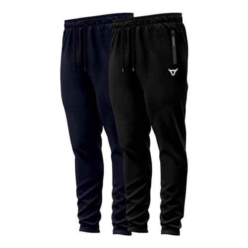 Image of TORO ACTIVA Pack of 2 Tracksuit Bottoms Men Lightweigt Jogging Trousers with Zipper Pockets Work Joggers Fit Sport Casual for Running Gym (UK, Alpha, L, Regular, Regular, Black Navy Pack of 2)