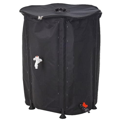 Image of Collapsible Water Butt - Large 500L Rain Water Collector Barrel with Tap, Lid and Hose Pipe Connector for Garden & Outdoors - Black, 500-Litre