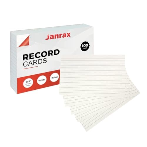 Image of Pack of 100 White Ruled 8x5 Record Cards – Lined Study Index Cards for Notes, Revision