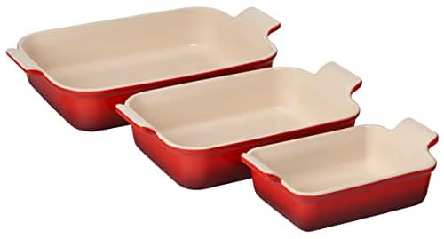 Image of Le Creuset Stoneware Heritage Set 3 Rectangular Dishes, Cerise