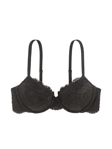 Image of DORINA Women's Lianne Lightly Padded Demi Bra - Floral Lace with Scalloped Edges, Underwired Moulded Cups, and Soft Micro Fabric Wings, Black