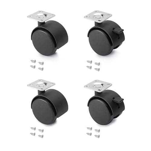 Image of Emuca - Pack of 4 black swivel castors for furniture (2 with brake and 2 without brake) 50mm diameter with fixing plate and ball bearings