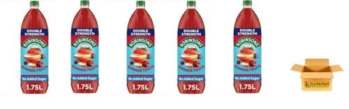Image of Robinson's Double Strength No Added Sugar Squash 1.75L Squash Pack Of 5 Apple & Blackcurrant, Orange & Pineapple, Summer Fruits, Orange, Lemon (1.75L, Summer Fruits)