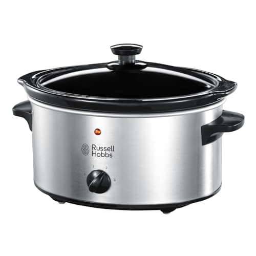 Image of Russell Hobbs 3.5L Stainless Steel Electric Slow Cooker - Cooks upto 4 portions, 3 heat settings, high/low/keep warm, Removable ceramic pot for easy cleaning, Glass lid, Energy saving, 160W, 23200