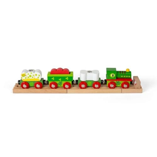Image of Bigjigs Rail Dinosaur Train | Wooden Railway Playset | Engine, Carriages, 2 Track Pieces & Buffer with Magnetic Lift-Off Loads | Dinosaur Toy for Kids, Boys, & Girls