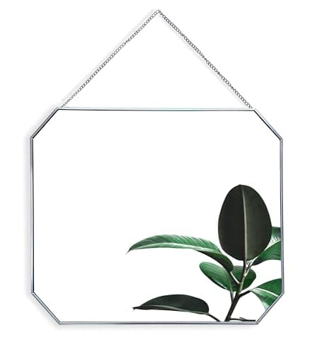 Image of GreyZouq Rectangular (octagonal) Wall Mounted Mirror with Hanging Chain and Metal Frame (40 centimetres). For bathroom, bedroom, living room and hallway. (Silver)