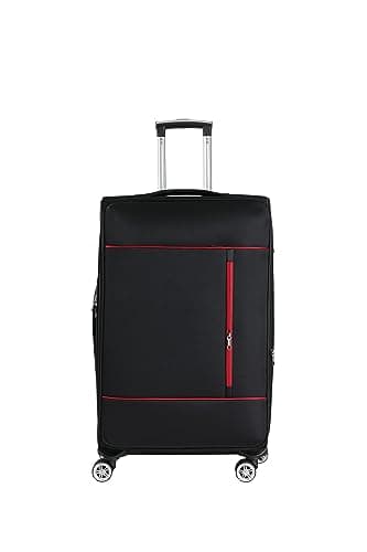 Image of RMW Cabin 20" Carry On Suitcase Soft Shell Expandable 3 Digit Combination Lock Trolley Aluminium Alloy Telescopic Handle 4 Dual Spinner Wheels Suitcases Lightweight (Black)