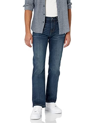 Image of Amazon Essentials Men's Straight-Fit Bootcut Jeans - Discontinued Colours, Dark Wash, 36W / 34L
