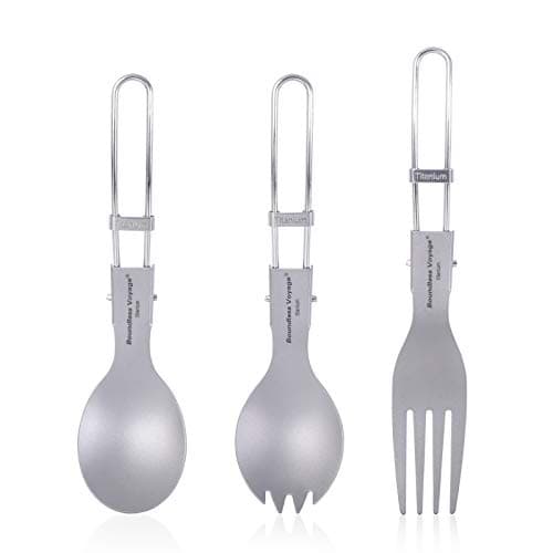 Image of Boundless Voyage Titanium Folding Spork Fork Set - Outdoor Camping Tableware - Travel Cutlery Ti1026T