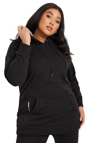 Image of Yours Curve Zip Detail Hoodie - Women's - Plus Size Curve Black