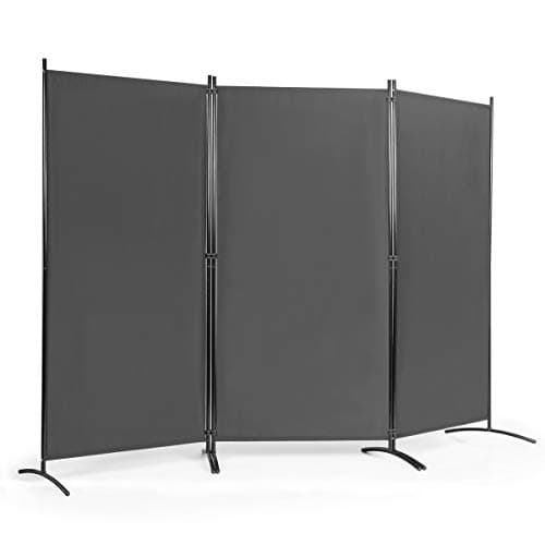 Image of COSTWAY Folding Room Divider, 3 Panels Wall Privacy Screen Protector, Living Room Bedroom Bathroom Paravent Partition Separator, 260x183cm (Grey)