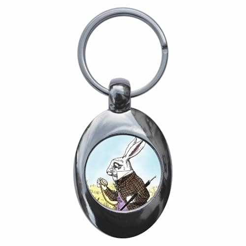 Image of Ozorath White Rabbit Alice In Wonderland Keyring Keychain Key Ring Chain With Trolley Coin