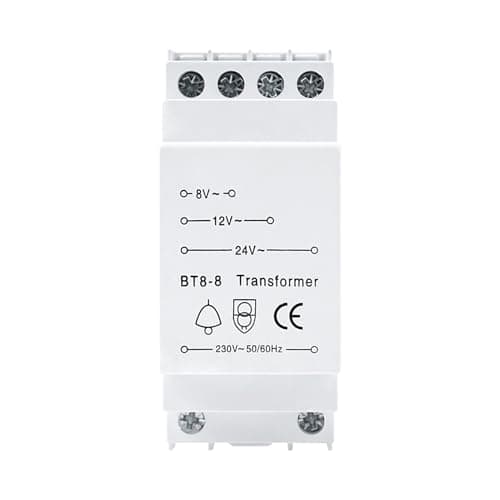 Image of DEWIN DIN Rail Doorbell Transformer, 230V to 8V/12V/24V AC, 8VA Maximum Output, 50Hz, For Wired Doorbell & Compatible With Chime/Smart Door Bell