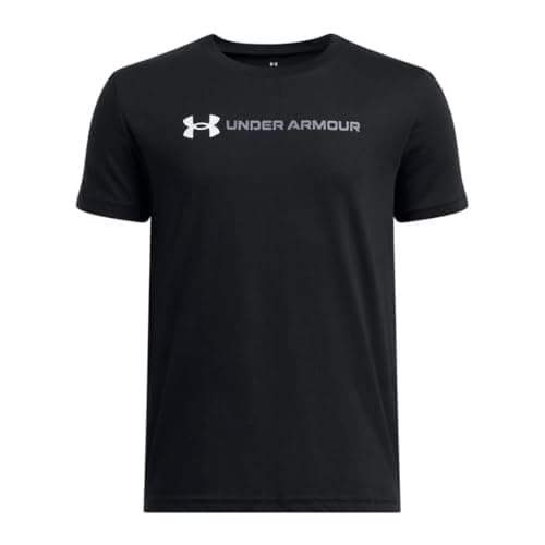 Image of Under Armour Boys' Logo Wordmark Short Sleeve, Comfortable and Breathable Boys' T-Shirt, Loose-Cut, Super-Soft Graphic T-Shirt Black
