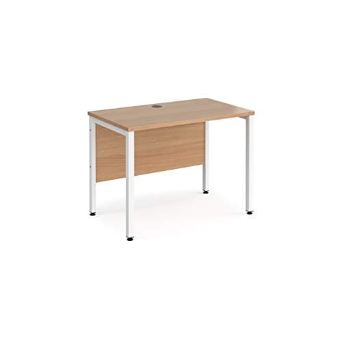 Image of Mr Office Maestro 25 straight desk 600mm deep - white bench leg frame, 1000, Beech