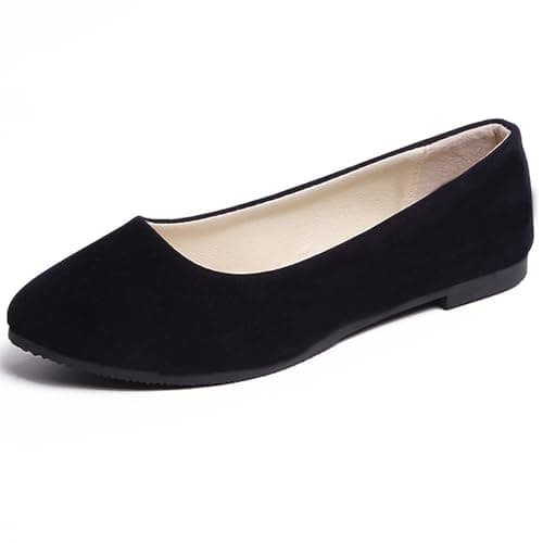 Image of Hwalleum Women's Ballet Flats, Womens Simple Casual Flat Shoes Solid Color Pumps Ladies Girls Dolly Ballet Ballerina Work Smart Office Formal Comfort Pointed Toe Slip On Flats Shoes Navy Blue