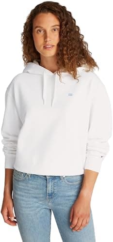 Image of Tommy Hilfiger Women’s Contrast Flag Regular Fit Hoodie, White (Ecru), XS