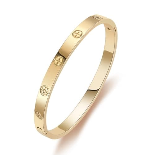Image of RUIQUAN 18K Gold Plated Love Friendship Bracelet Crystal Bangle Cuff Best Gifts for Mother's Day Valentine's Day Wedding Couples and Birthdays