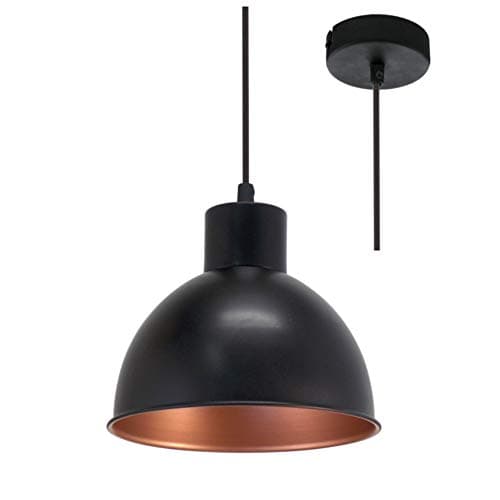 Image of Britalia Black & Copper Inner Metal Dome Shade Vintage Retro Pendant Ceiling Light | 21cm Diameter | 1 x ES E27 Lamp Bulb Required (Not Included) | 240 Volts