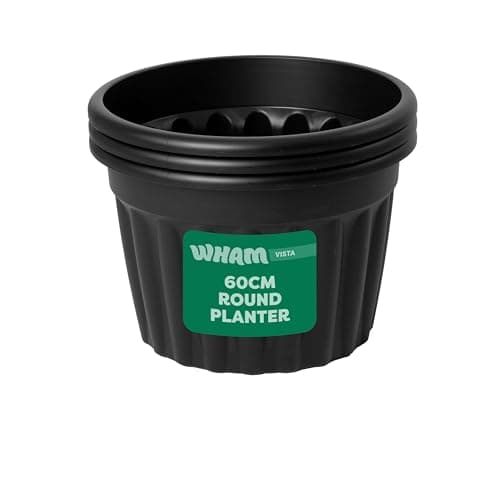 Image of Wham Vista 3 x 60cm Round Plastic Garden Planters | 100% Recycled Plastic | Weather Resistant & Lightweight | Indoor & Outdoor Use | Drainage in UK | Slate/Black