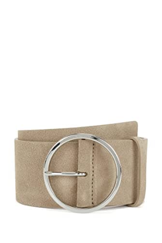 Image of BOSS Womens Olivia H.Belt 6cm-S Italian-suede belt with round buckle in polished silver