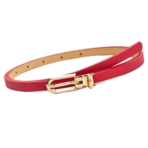 Image of Senshuomy Belts for Women, Women's Adjustable Tailoring Thin Leather Belt with Alloy Buckle for All Seasons, 108cm Long, 50g Weight, Fashion Dress Accessory(Red)