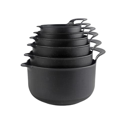 Image of COOK WITH COLOR Non-Slip Mixing Bowls - 6 Piece Nesting Plastic Mixing Bowl Set with Pour Spouts and Handles-Measurement Markings (Black)