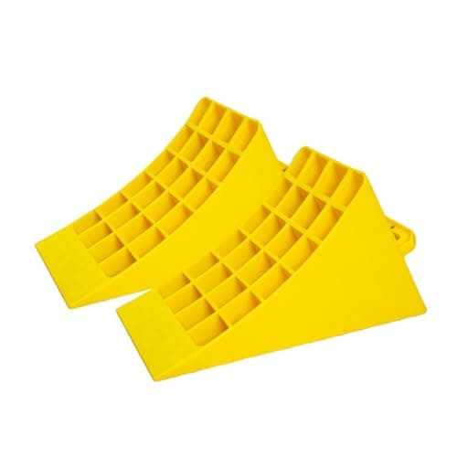 Image of Heavy Duty Wheel Chock with Handle | 45x 25CM Plastic Wheel Stop - Yellow | Portable Non-slip Parking Block | Honeycomb Tire Chock for Cars, Commercial Vehicles, Trucks (2 Pcs Set)