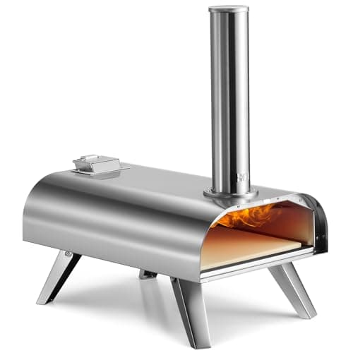 Image of VonHaus Pizza Oven Outdoor – For Tabletop with Stone Included – Stainless Steel, Pellet Fuelled, Removable Chimney, Foldable Legs – For up to 12” Dough – Can Also Smoke Meat, Fish & Veg