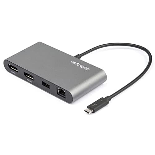 Image of StarTech.com Thunderbolt 3 Mini Dock - Portable Dual Monitor Docking Station with DP 4K 60Hz, 1x USB-A Hub (USB 3.0/5 Gbps), GbE - 11in/28cm Cable - TB3 Multiport Adapter - Mac/Windows (TB3DKM2DPL)