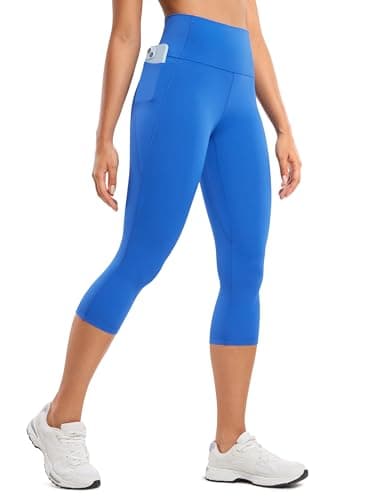 Image of CRZ YOGA Women's Butterluxe Workout Capri Leggings 19'' - High Waisted Buttery Soft Sport Leggings Cropped Yoga Pants with Pockets Sparkle Blue 10