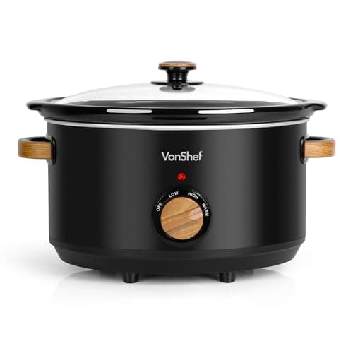 Image of VonShef Slow Cooker 6.5L - Nordic Design Large Slow Cooker with Removable Non-stick Ceramic Bowl, Tempered Glass Lid, 3 Heat Settings & Keep Warm Function & Cool Touch Handles - Fika Range