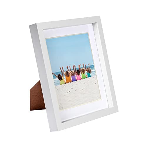 Image of Nicola Spring White 8" x 10" 3D Box Photo Frame with White 5" x 7" Mount - Standing Hanging Craft Shadow Picture Display
