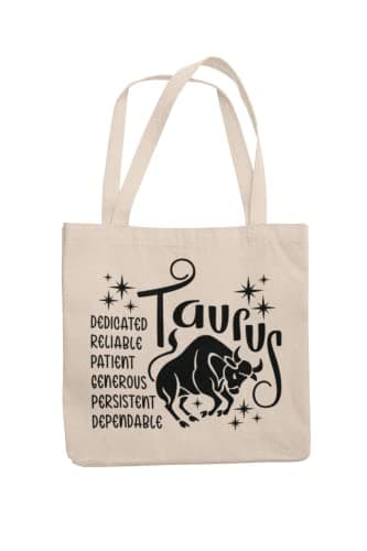 Image of Taurus Zodiac Signs Tote Bag - Long Handled Natural Colour Shopper with Astrology Star Sign Design