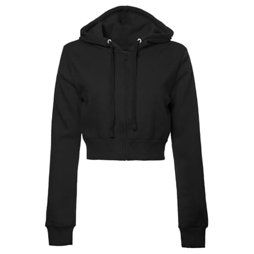 Image of Generisch Women's Plain Casual Basic Long Sleeve Zip Crop Hoodie Jacket, black, M