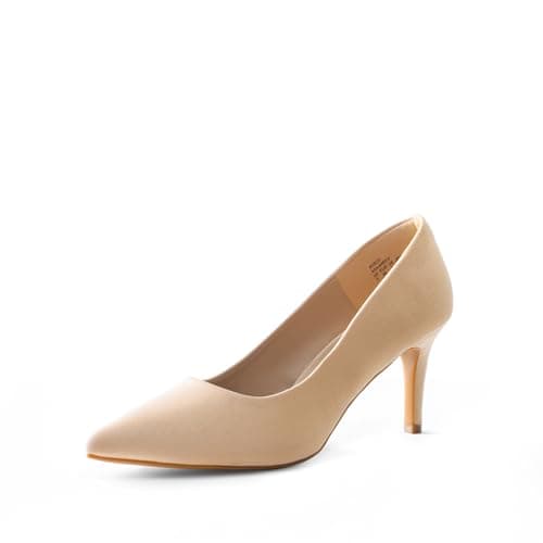 Image of DREAM PAIRS Women's Slip On Low Mid Heels Pointed Closed-Toe Dress Court Shoes KUCCI,Size 6.5,Nude/Suede,KUCCI
