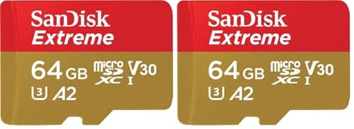Image of SanDisk 64GB Extreme microSDXC card for Action Cams and Drones + SD adapter + RescuePRO Deluxe, up to 170 MB/s, with A2 App Performance, UHS-I, Class 10, U3, V30 (Pack of 2)