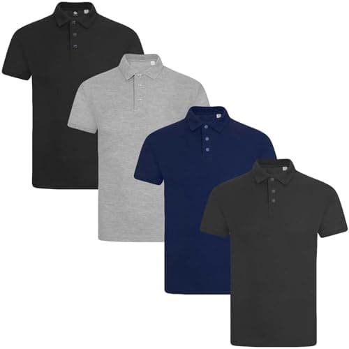 Image of True Face Mens Polo Shirt Plain Tshirt Short Sleeve Summer Work Pique T Shirt Workwear Adult Tee Classic Casual Top Plain Set 1-4 Pack L